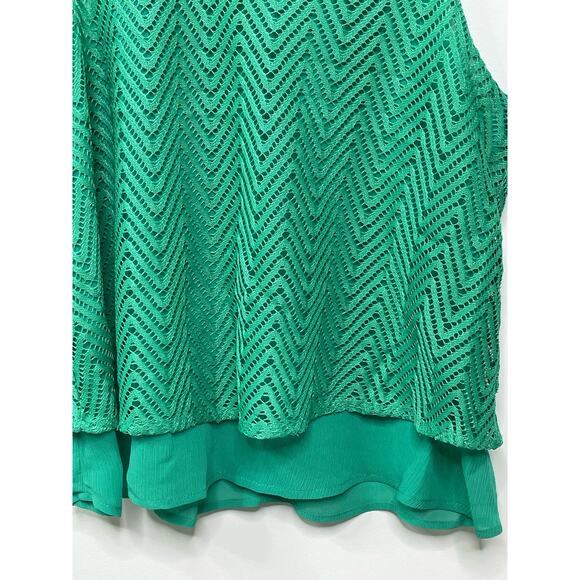 Candie's Emerald Green Tank Top Blouse Tiered Overlay Crochet Geometric Y2K S - Picture 3 of 7